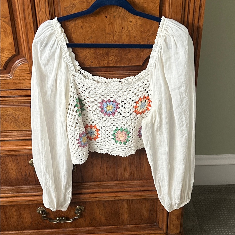 Aerie Crochet Blouse with Multicolor Accents